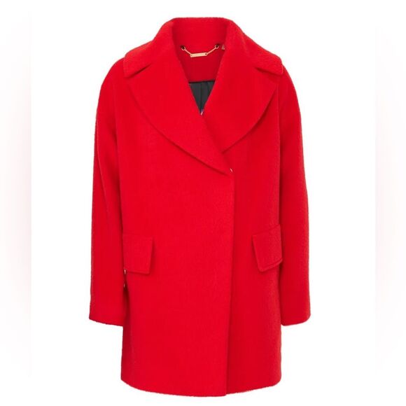 TRINA TURK Ruby Wool Alpaca Blend Red Teddy Coat - Picture 4 of 13